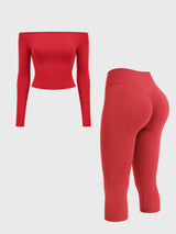 Yeoreo Ease Off-Shoulder Top & Capri Legging 2 Piece Set