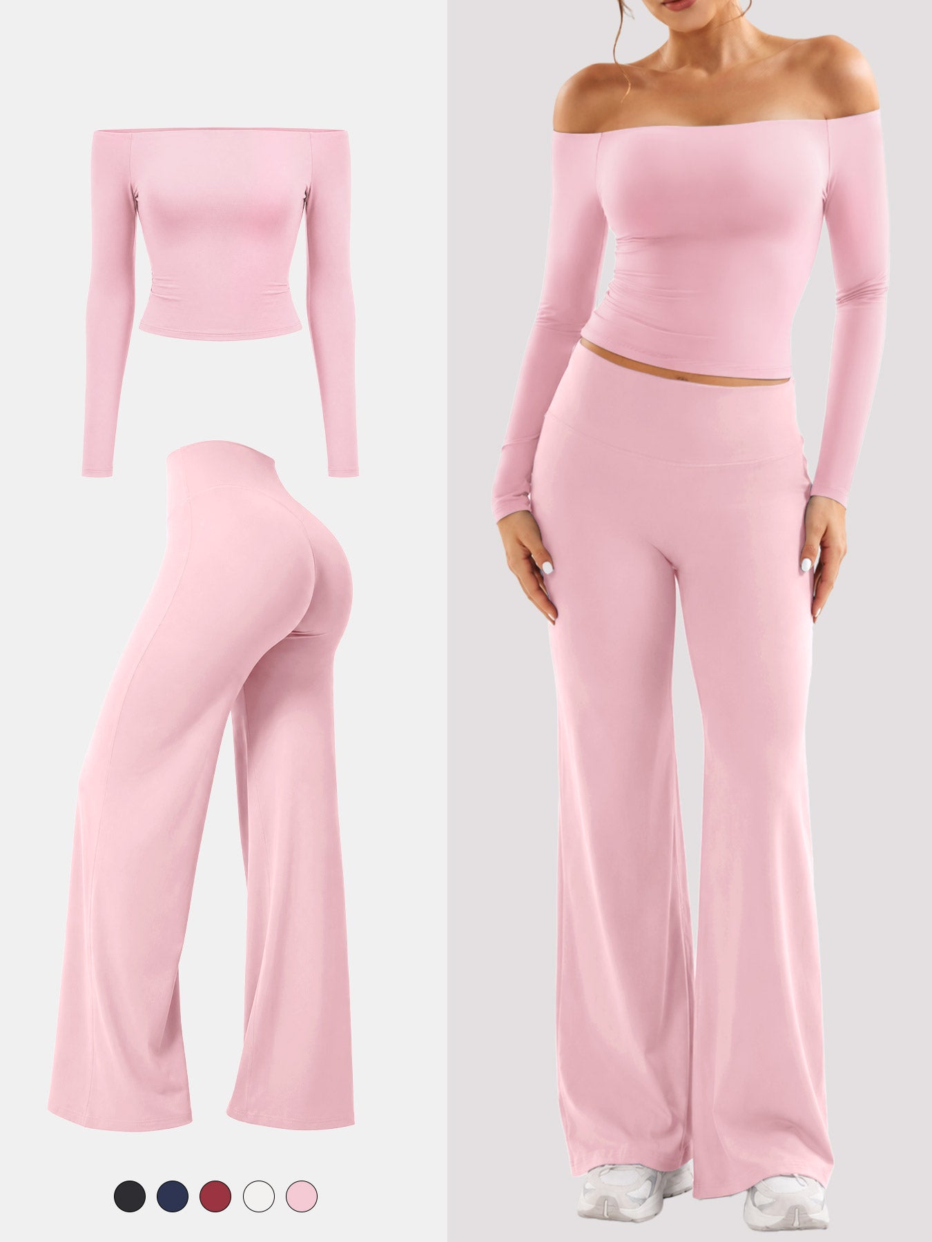 Yeoreo Ease Off-Shoulder Top & Straight Leg Legging 2 Piece Set