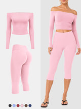 Yeoreo Ease Off-Shoulder Top & Capri Legging 2 Piece Set