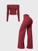 Yeoreo Ease Off-Shoulder Top & Straight Leg Legging 2 Piece Set