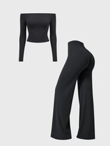 Yeoreo Ease Off-Shoulder Top & Straight Leg Legging 2 Piece Set