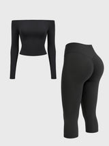 Yeoreo Ease Off-Shoulder Top & Capri Legging 2 Piece Set