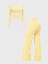 Yeoreo Ease Off-Shoulder Top & Straight Leg Legging 2 Piece Set