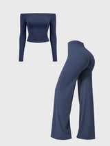 Yeoreo Ease Off-Shoulder Top & Straight Leg Legging 2 Piece Set