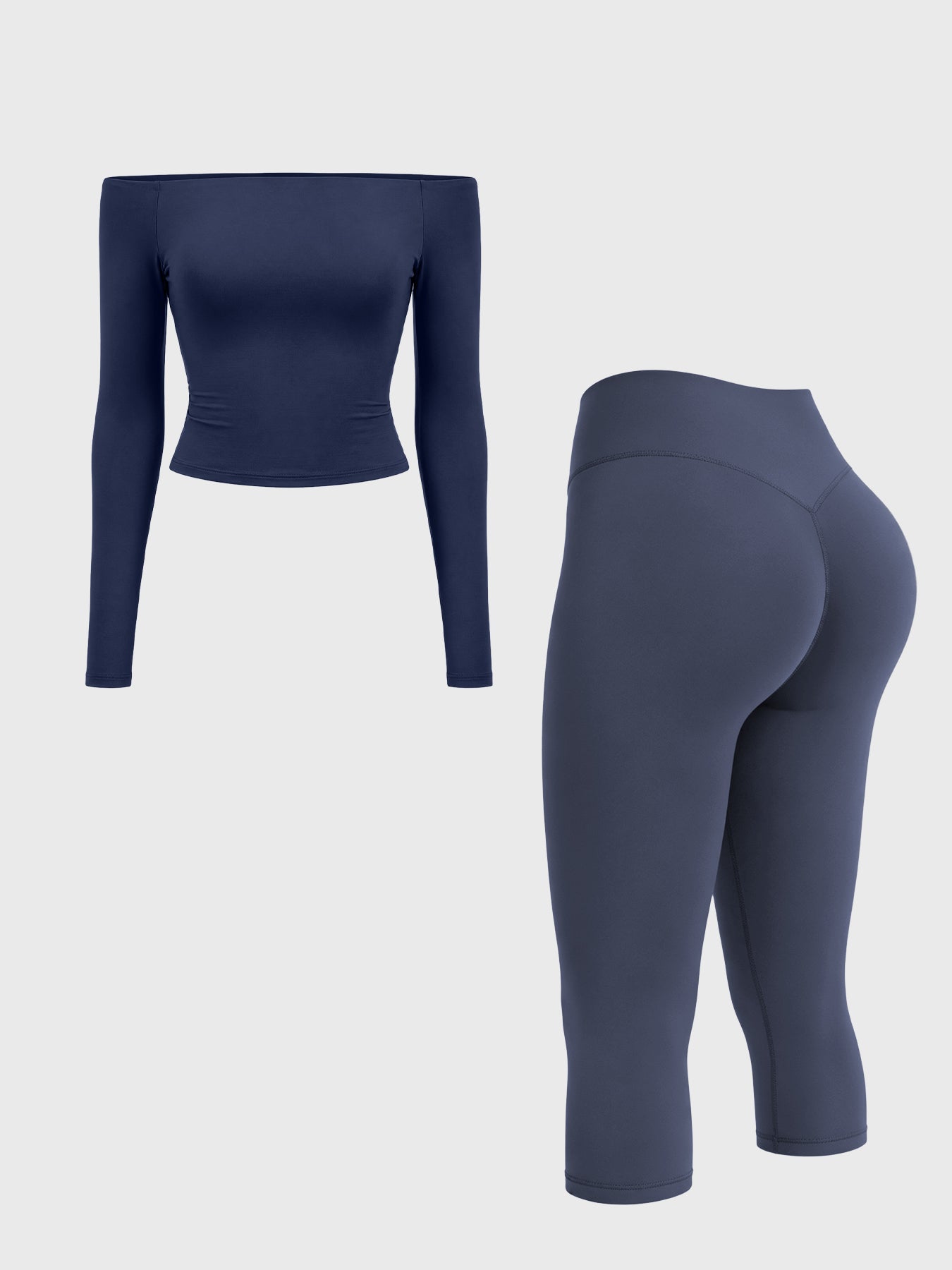 Yeoreo Ease Off-Shoulder Top & Capri Legging 2 Piece Set