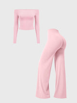 Yeoreo Ease Off-Shoulder Top & Straight Leg Legging 2 Piece Set