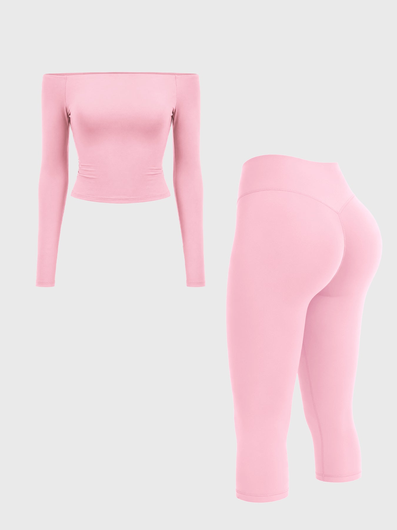 Yeoreo Ease Off-Shoulder Top & Capri Legging 2 Piece Set
