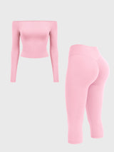 Yeoreo Ease Off-Shoulder Top & Capri Legging 2 Piece Set