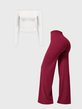 Yeoreo Ease Off-Shoulder Top & Straight Leg Legging 2 Piece Set