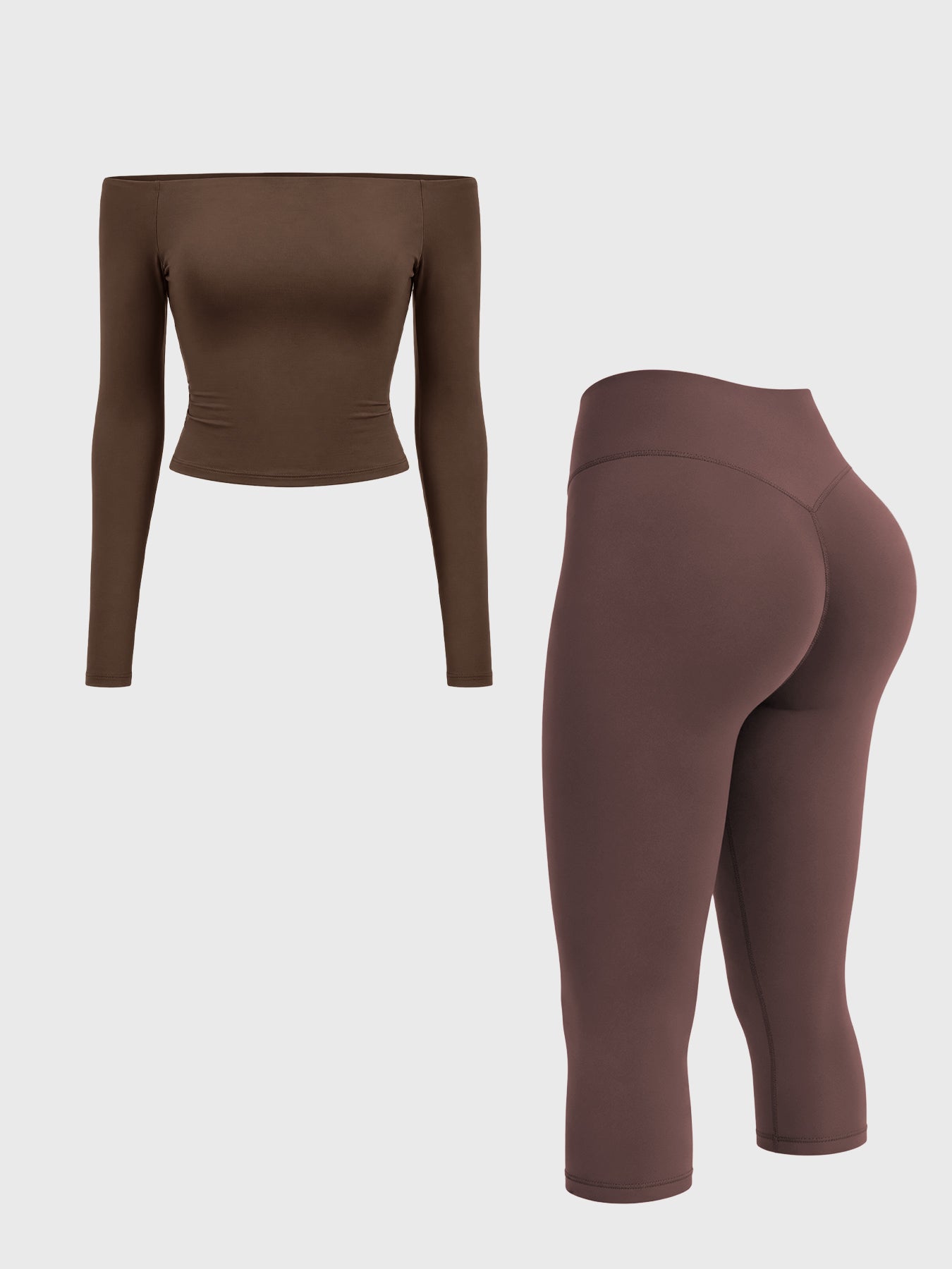 Yeoreo Ease Off-Shoulder Top & Capri Legging 2 Piece Set