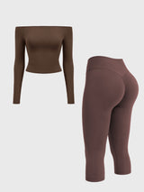 Yeoreo Ease Off-Shoulder Top & Capri Legging 2 Piece Set