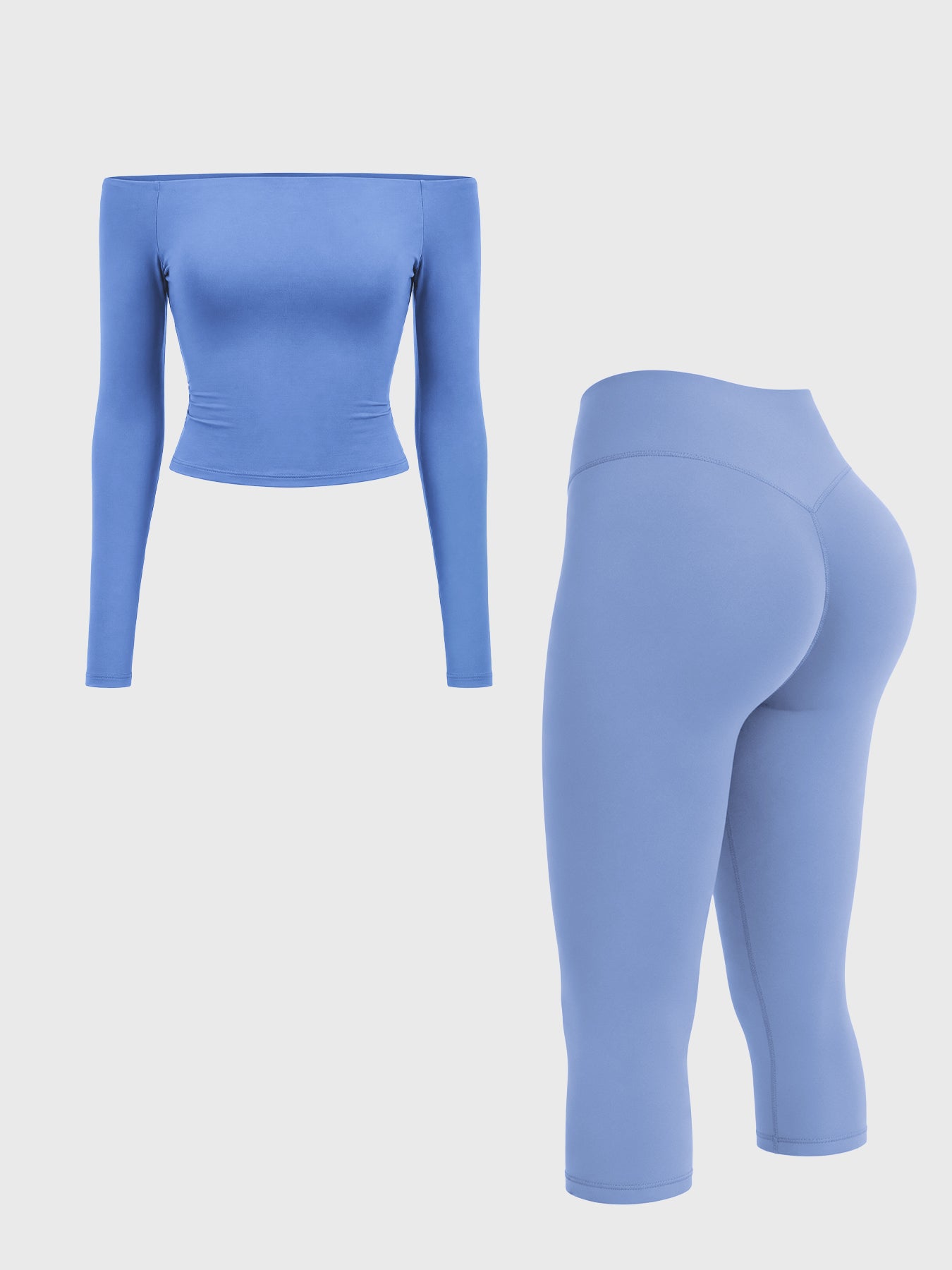 Yeoreo Ease Off-Shoulder Top & Capri Legging 2 Piece Set